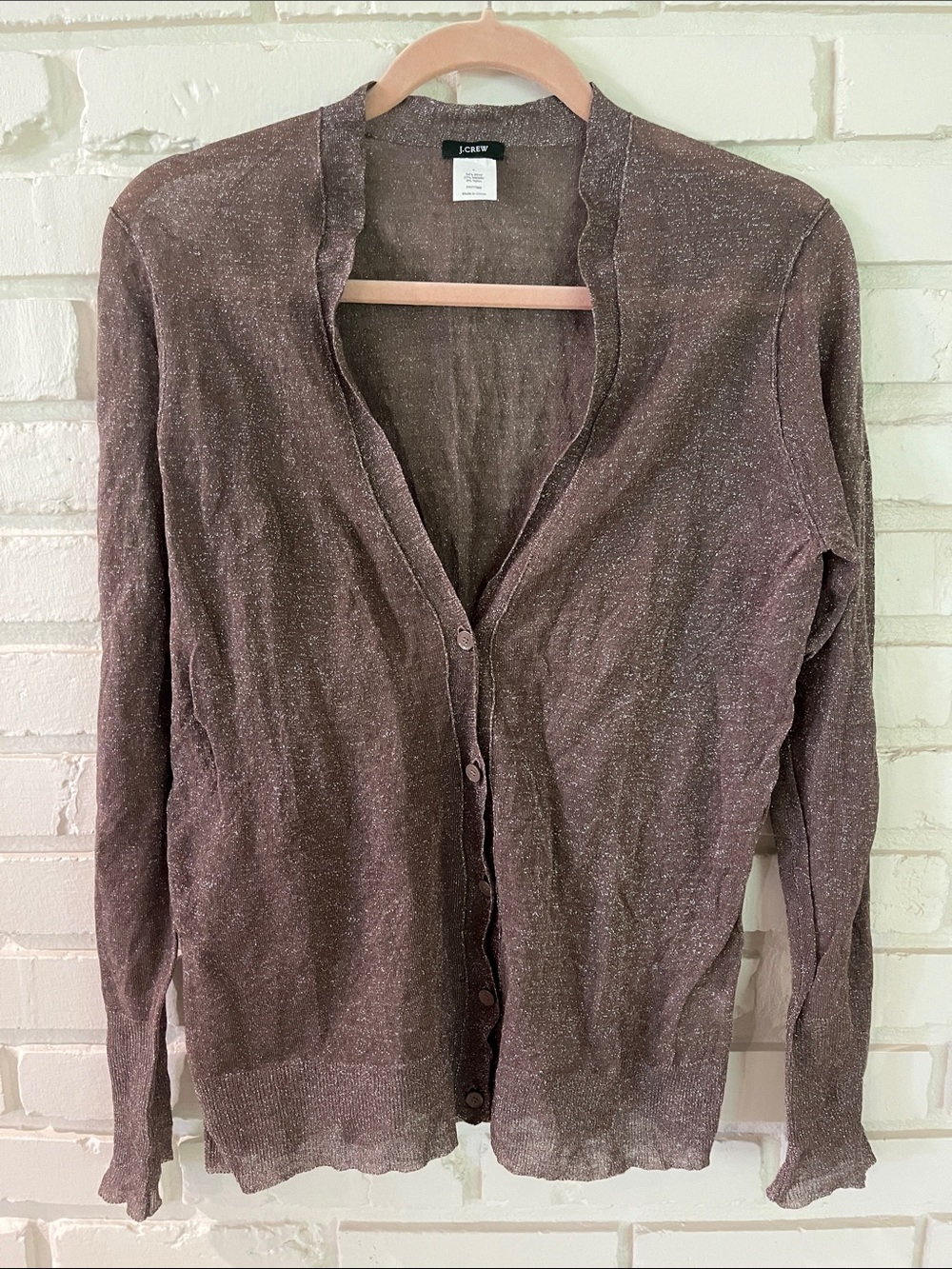 J. Crew Metallic Brown Long-Sleeve Button Cardigan